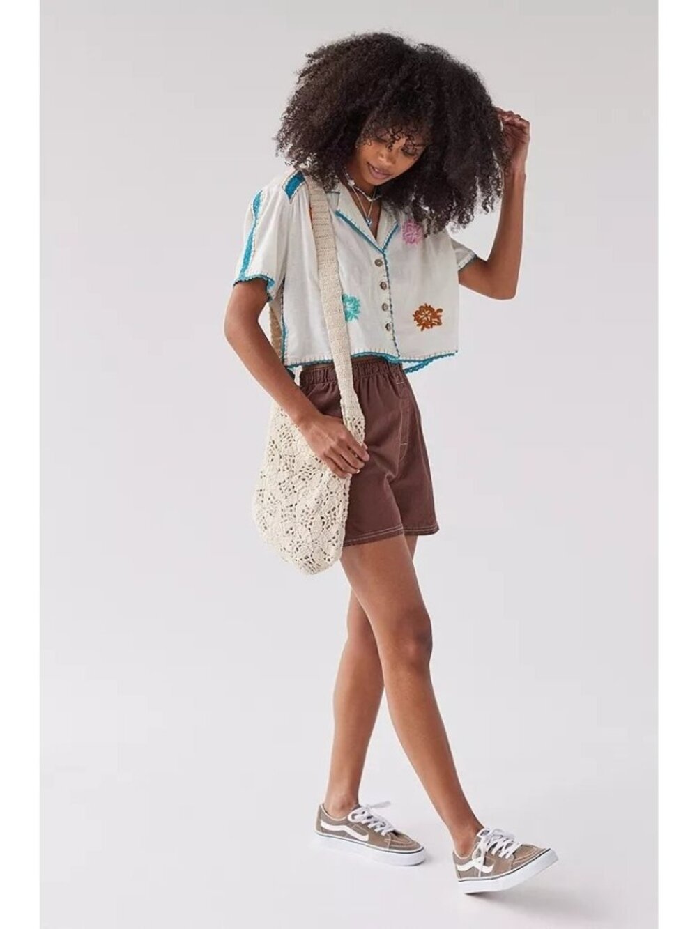 Urban Outfitters Embroidered Cropped SZ S Boho Festival Lagenlook Shirt - Picture 2 of 13